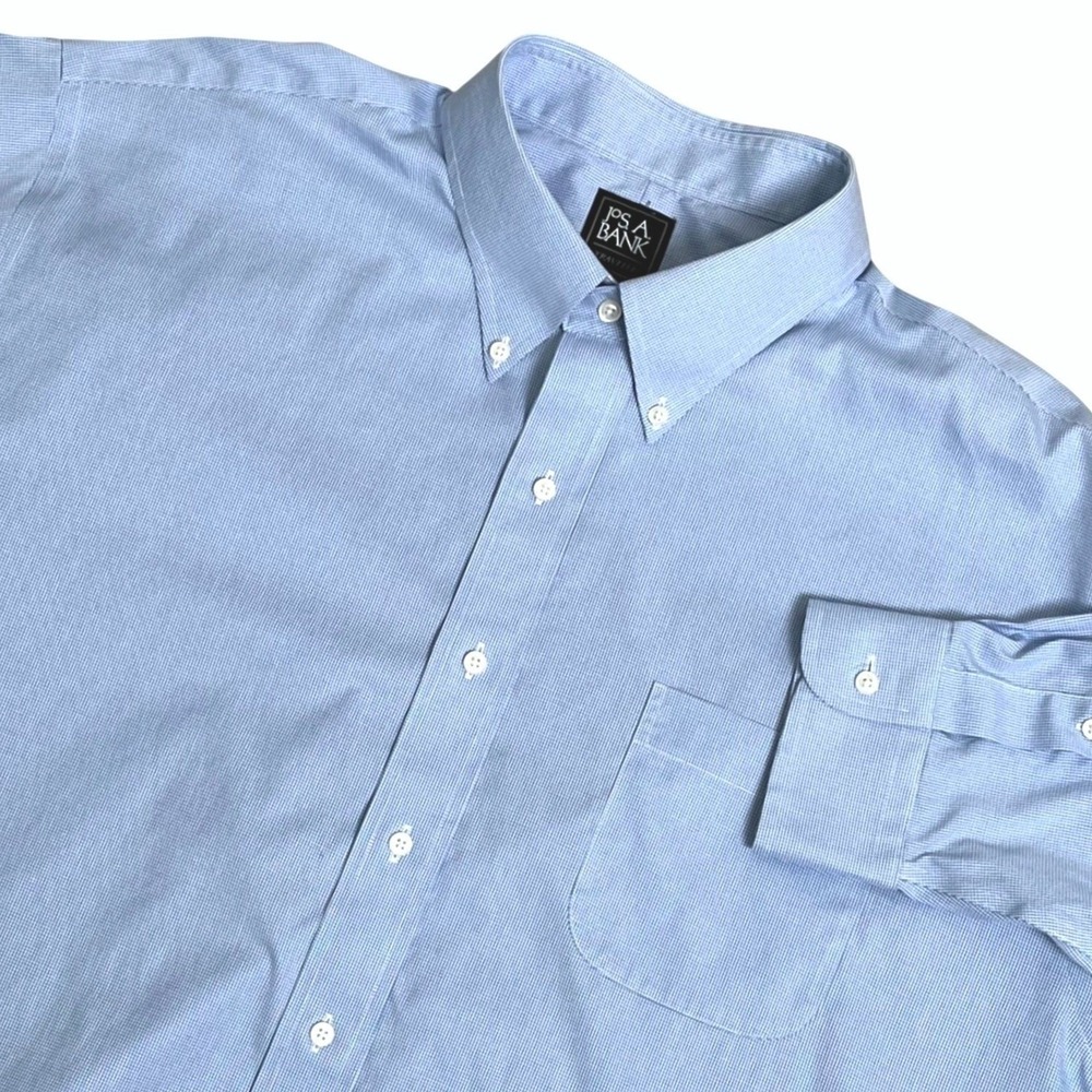 Jos. A. Bank Mens Traveler Dress Shirt 18-35 Blue Traditional Fit Houndstooth - Picture 1 of 8
